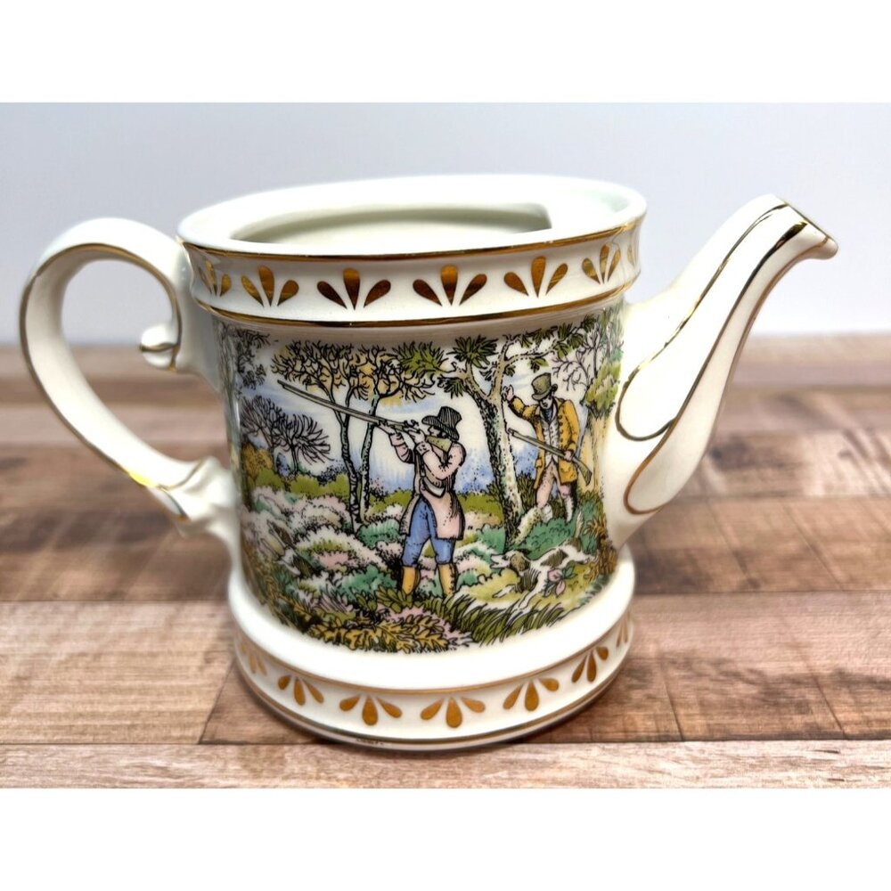 Sadler Sporting Scenes 18th Century Shooting Teapot Made In England Ceramic With